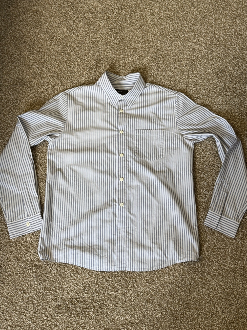 Men's APC Striped Button-Up Shirt - White & Light Gray